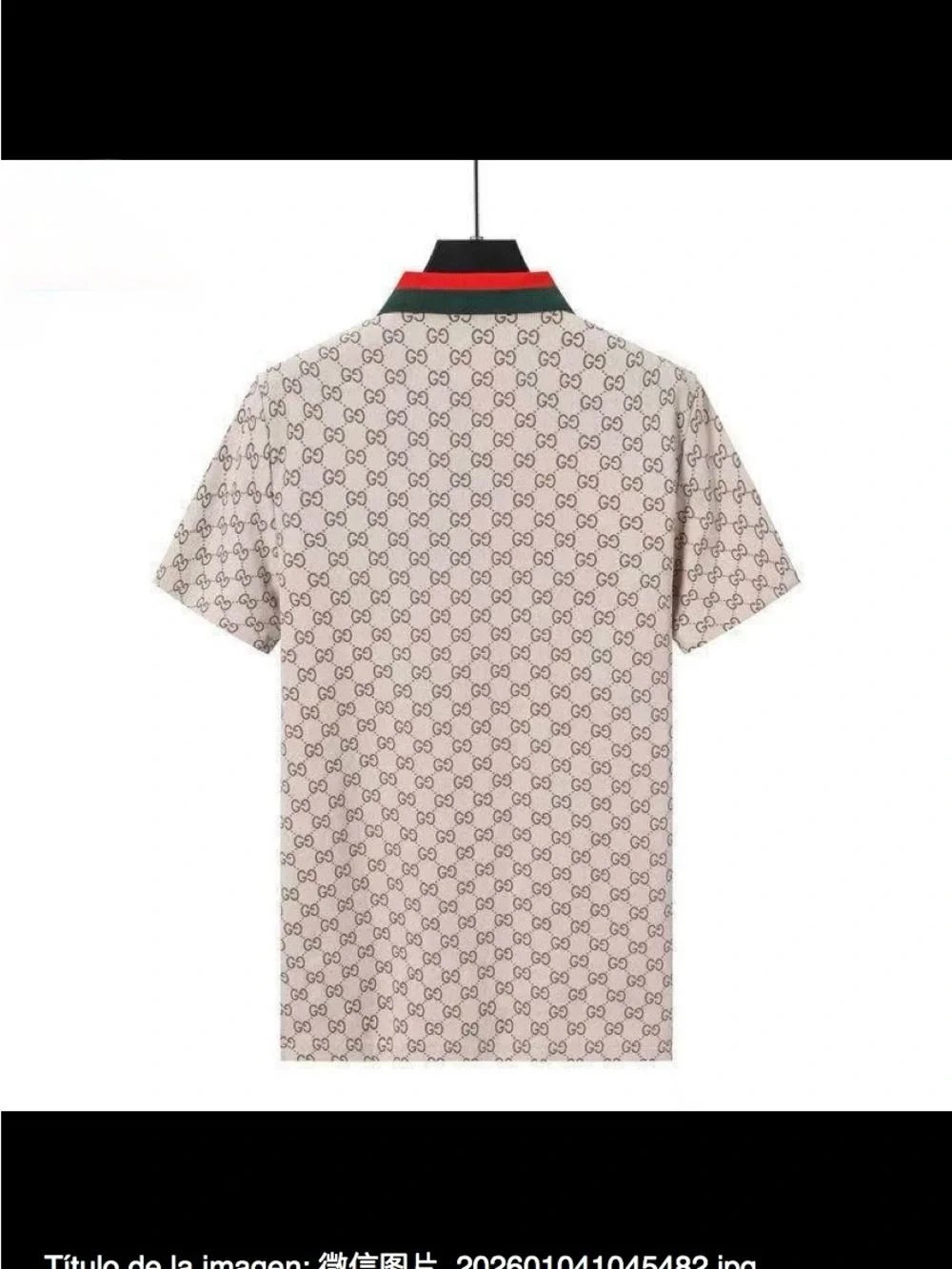 Gucci Beige Monogram Polo with Red and Green Stripe Trim